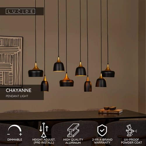 Lucide CHAYANNE - Pendant light - 8xE14 - Black - USP